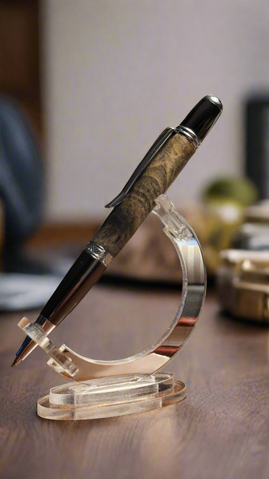Handcrafted Twist Pen – Buckeye Burl with Gunmetal Gray Hardware