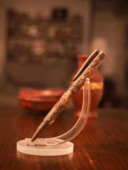 Decorative pen on a stand with a blurred background