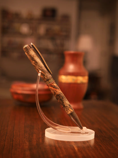 Decorative pen on a stand with a blurred background