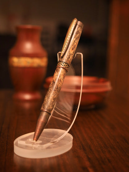 Decorative pen on a stand with a blurred background