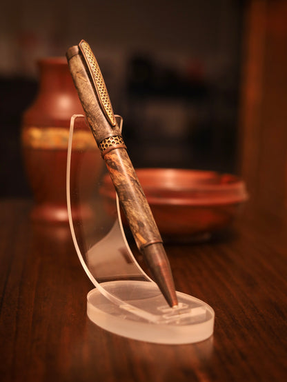 Decorative pen on a stand with a blurred background