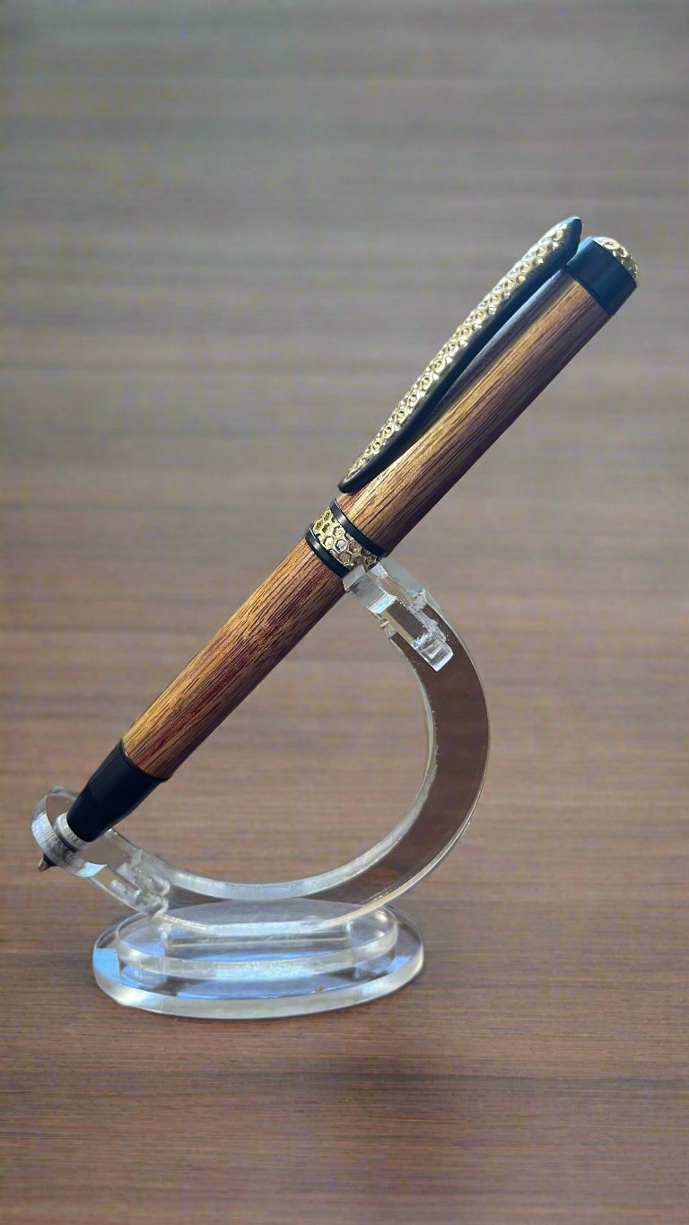 Canarywood Honeycomb Twist Pen with Black and Gold Accents