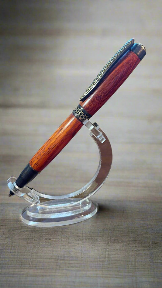 African Padauk Honeycomb Antique Brass and Oil Rubbed Bronze Twist Pen