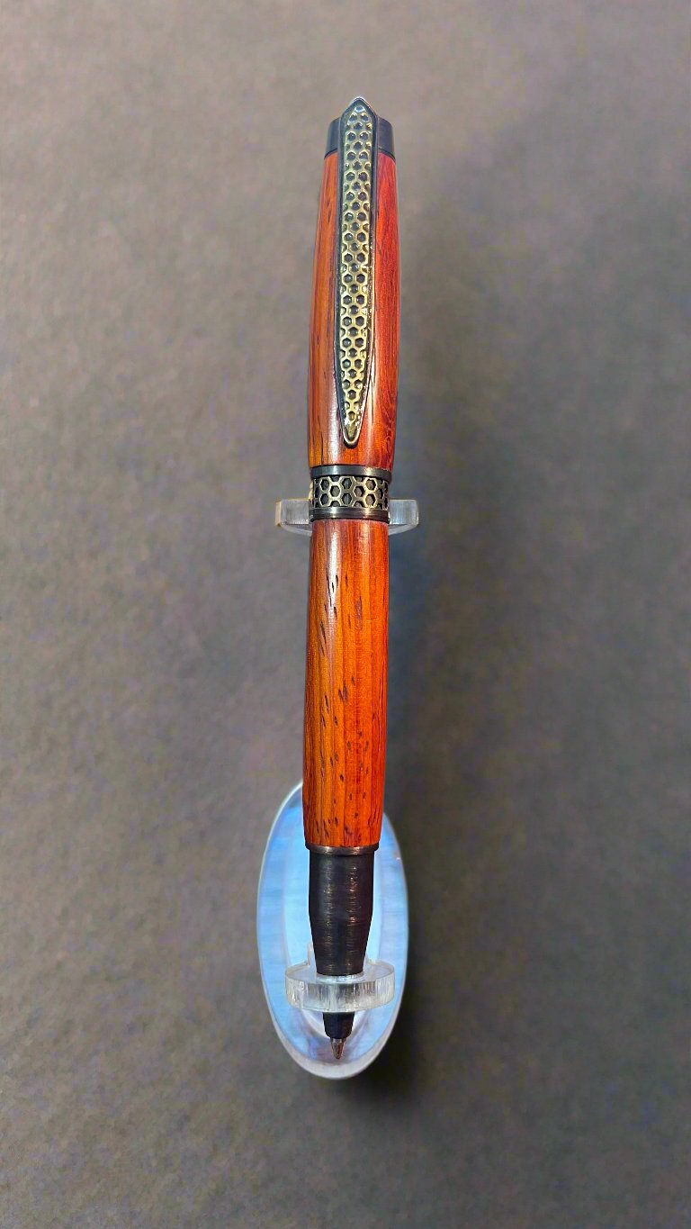 African Padauk Honeycomb Antique Brass and Oil Rubbed Bronze Twist Pen