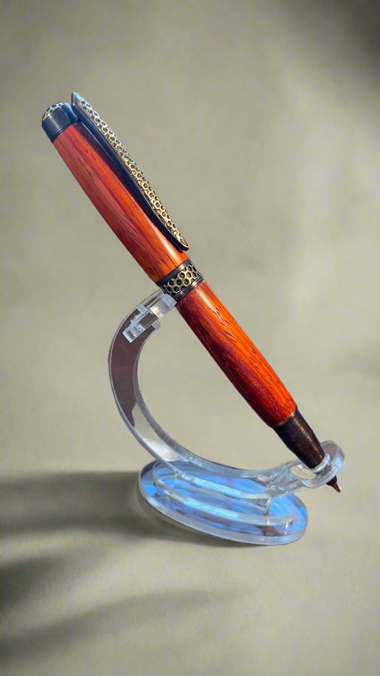 African Padauk Honeycomb Antique Brass and Oil Rubbed Bronze Twist Pen