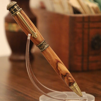 Handcrafted Christian Themed Pen Made with Olive Wood